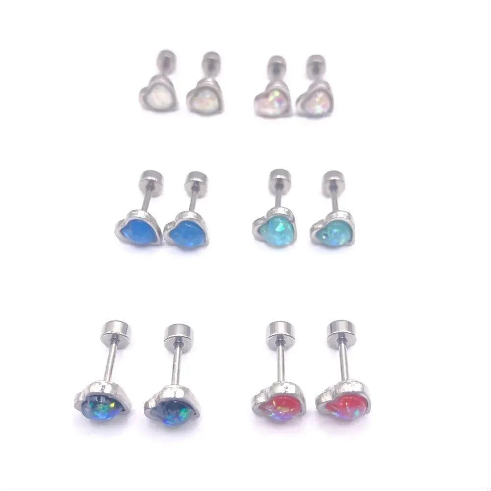 Set of 6 10g cartilage stud earrings